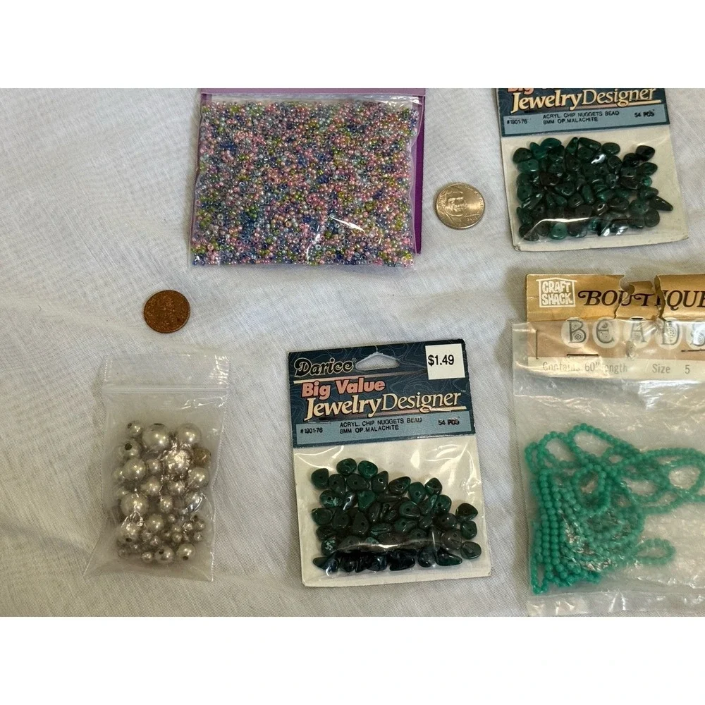 New + VTG Lot of 5 Items Jewelry Making Glass Beads Metal Acrylic